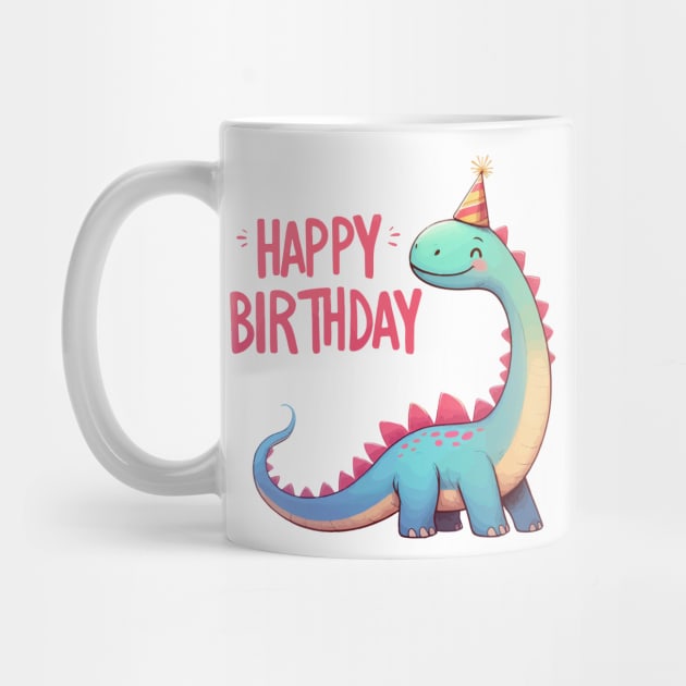 Kawaii Happy Birthday Dinosaur Brontosaurus Party by TomFrontierArt